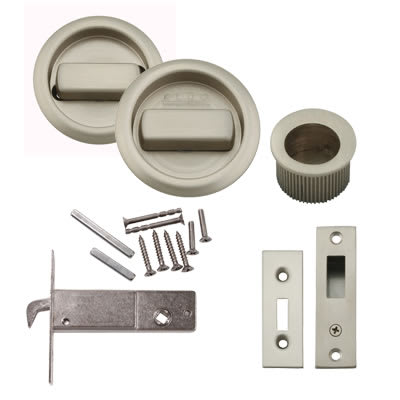 Round Flush Handle Set with Latch - Satin Nickel