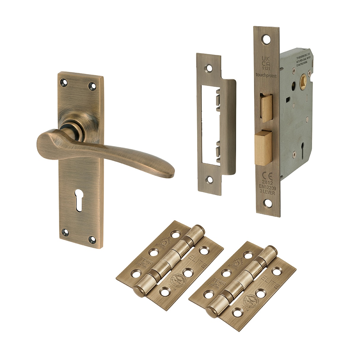 Antique Brass 3 Lever Sashlock Door Handles Pack - Buckingham Range