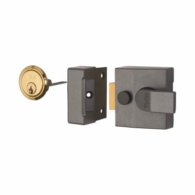 85 Double Locking Nightlatch - 40mm Backset - Grey Case/Polished Brass Cylinder
