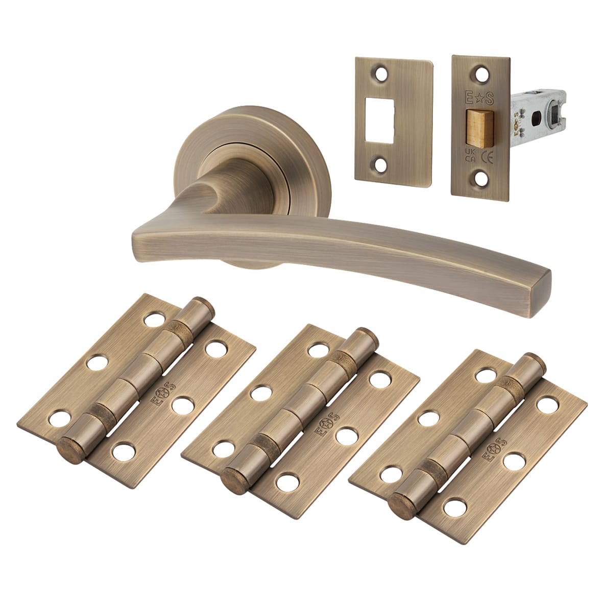 Brass Antique Brass Latch Door Handles on Rose Ultimate Door Pack - Tavira Range