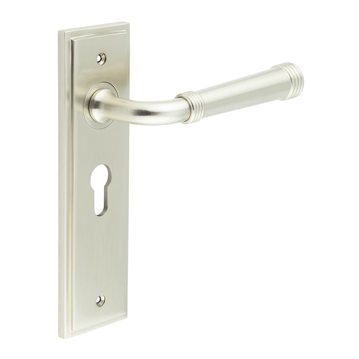 Satin Nickel Fire Rated Euro Lock Door Handles - Highgate - 200 x 55mm