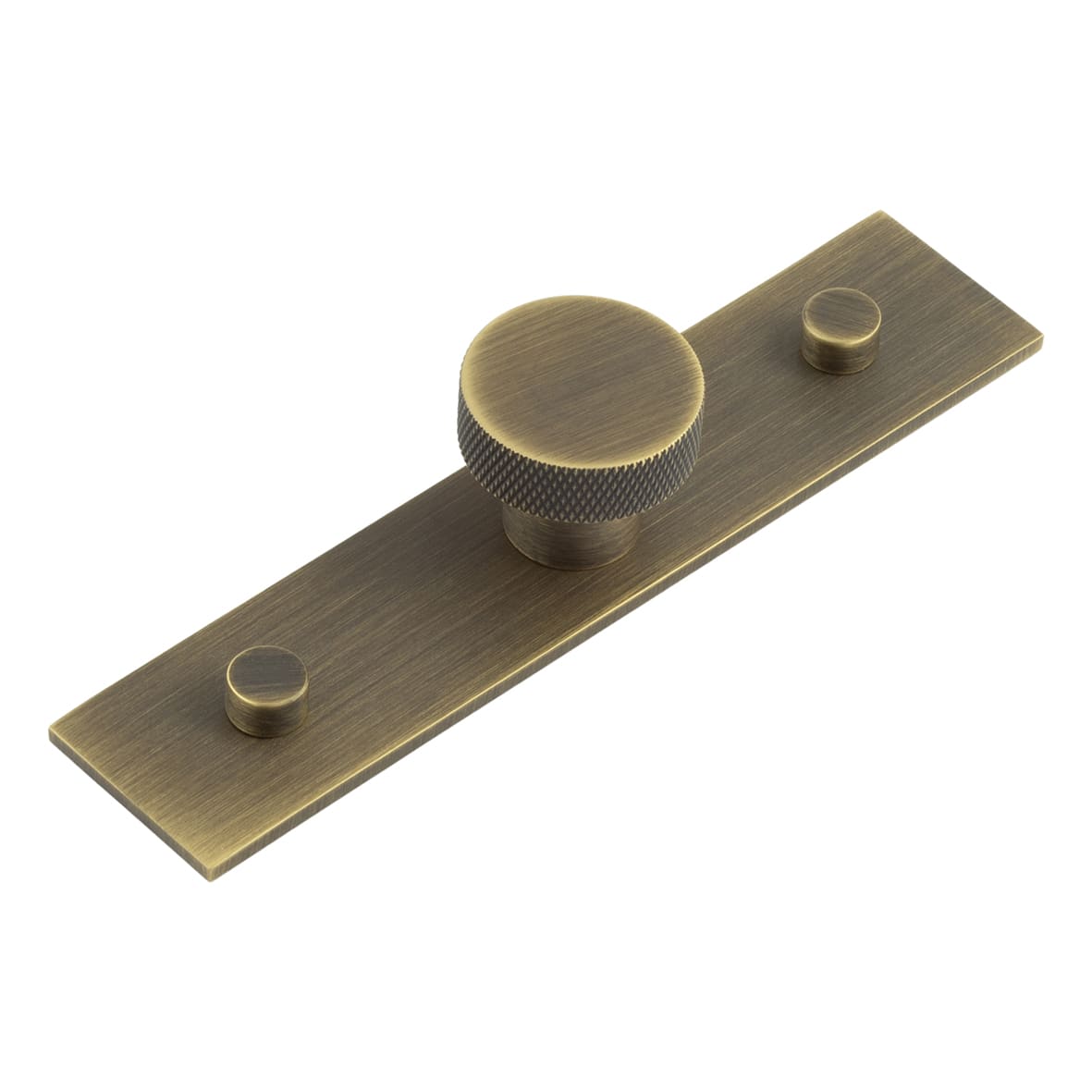 Wenlock Knurled Round Cabinet Knob on Plain Backplate - 30mm Diameter - Antique Brass