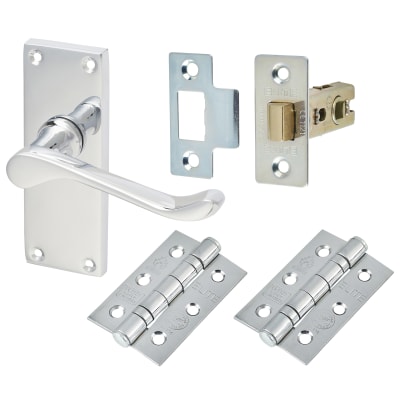 Polished Chrome Victorian Scroll Latch Door Handles Pack - Short Plate