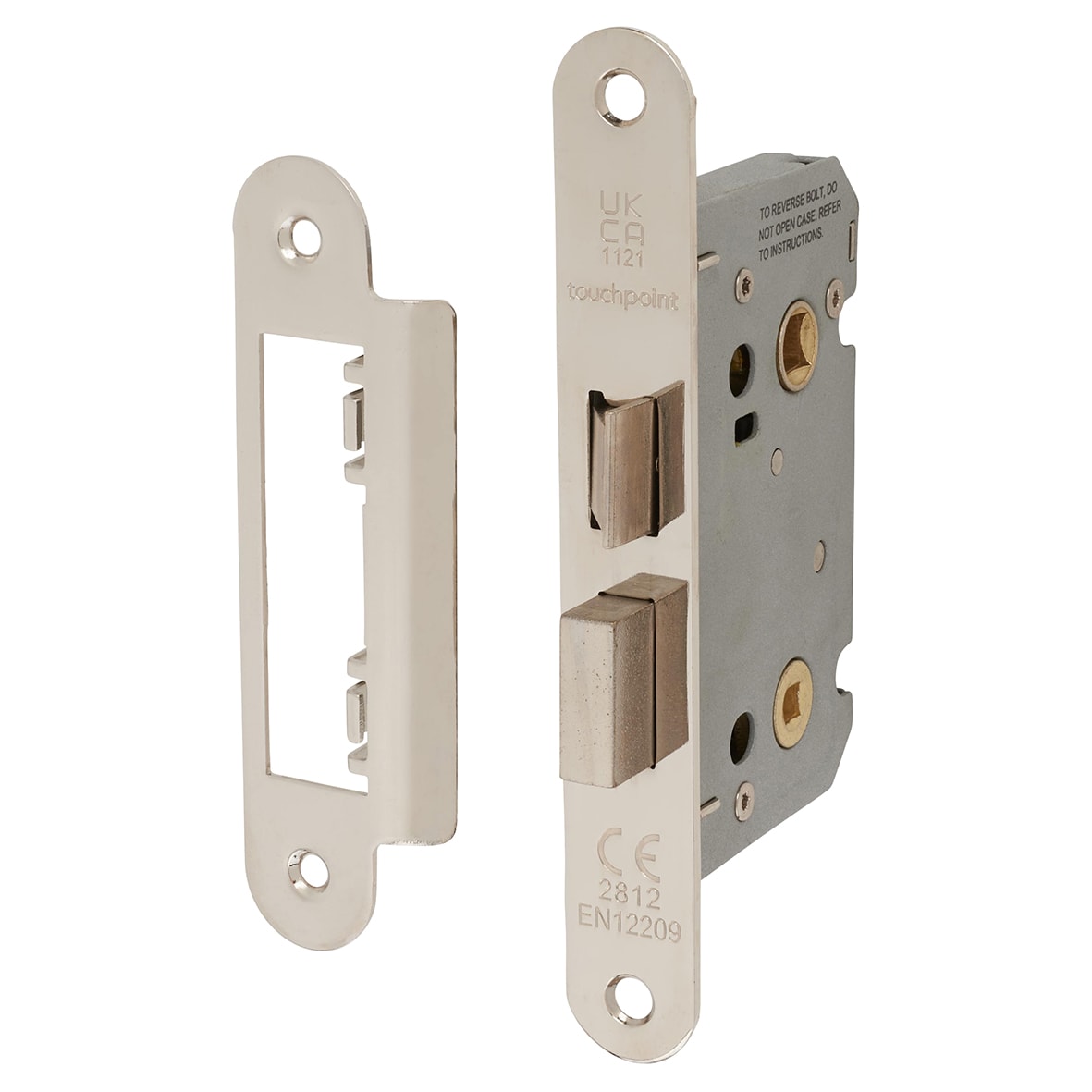 Contract Bolt Through Bathroom Lock - 65mm Case - 44mm Backset - Radius - Polished Nickel