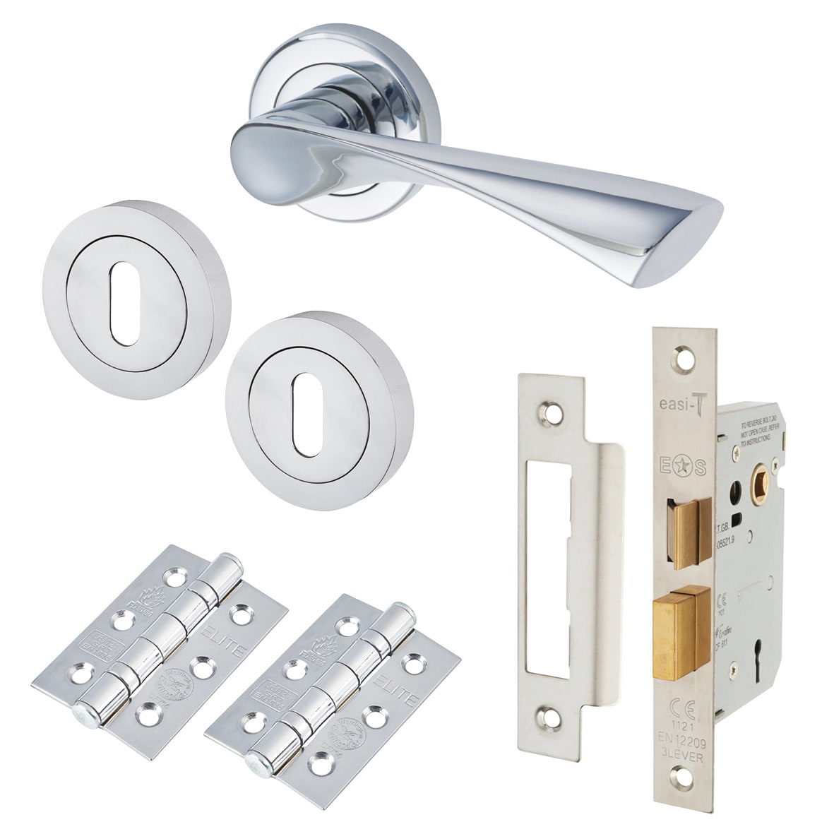 Polished Chrome 3 Lever Sashlock Door Handle on Rose Pack - Knightsbridge Range
