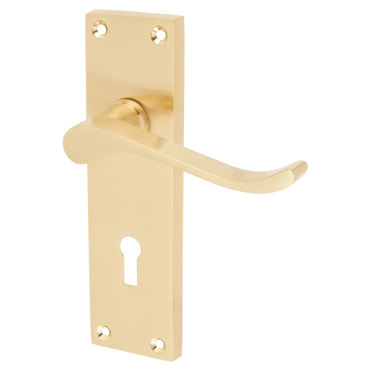 Satin Brass Budget Scroll Keyhole Lock Door Handles - Mia Range - 153 x 42mm