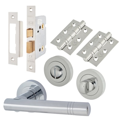 Polished Chrome Bathroom Lock Door Handles on Rose Pack - Dakota Range