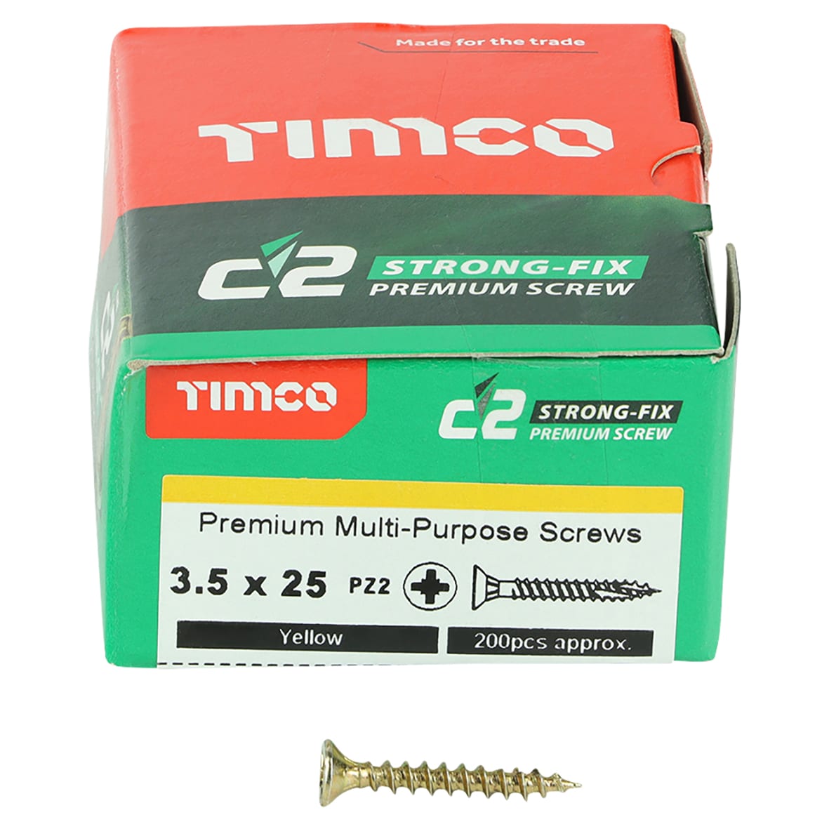 C2 Strong-Fix Pozi Double Countersunk Wood Screws - 3.5 x 25mm - Yellow Zinc - Pack of 200