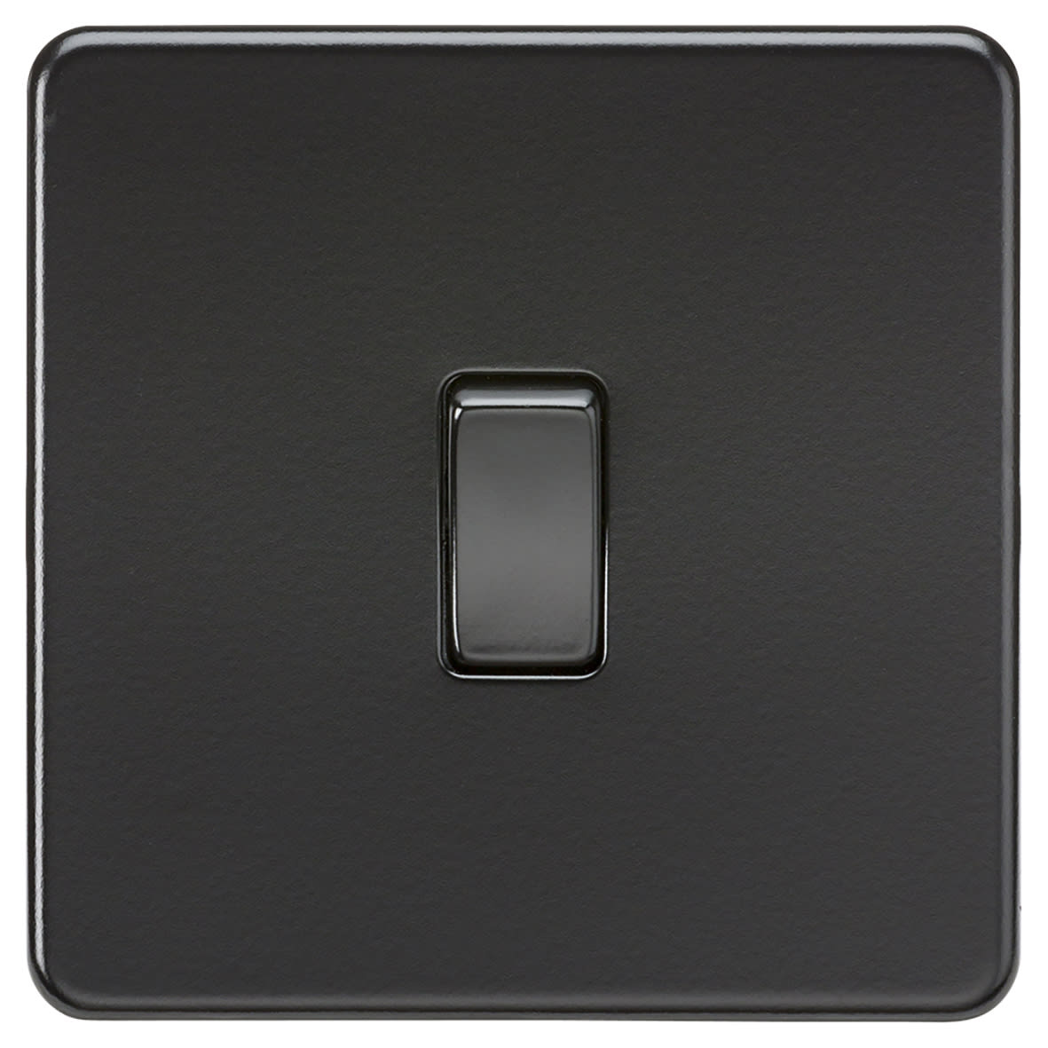 10AX 1 Gang Screwless Flat Plate Double Pole Light Switch - Matt Black