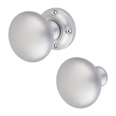 Satin Chrome Round Rim Door Knob - 57mm Rose Diameter