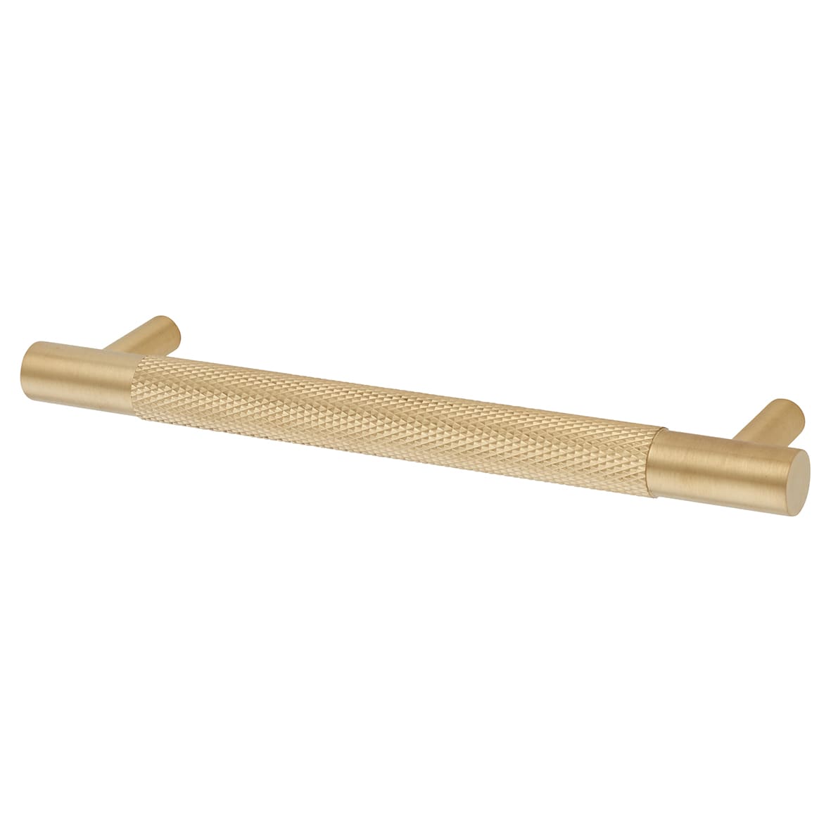 Brunel 13mm Knurled T-Bar Cabinet Pull Handle - 128mm Centres - PVD Satin Brass