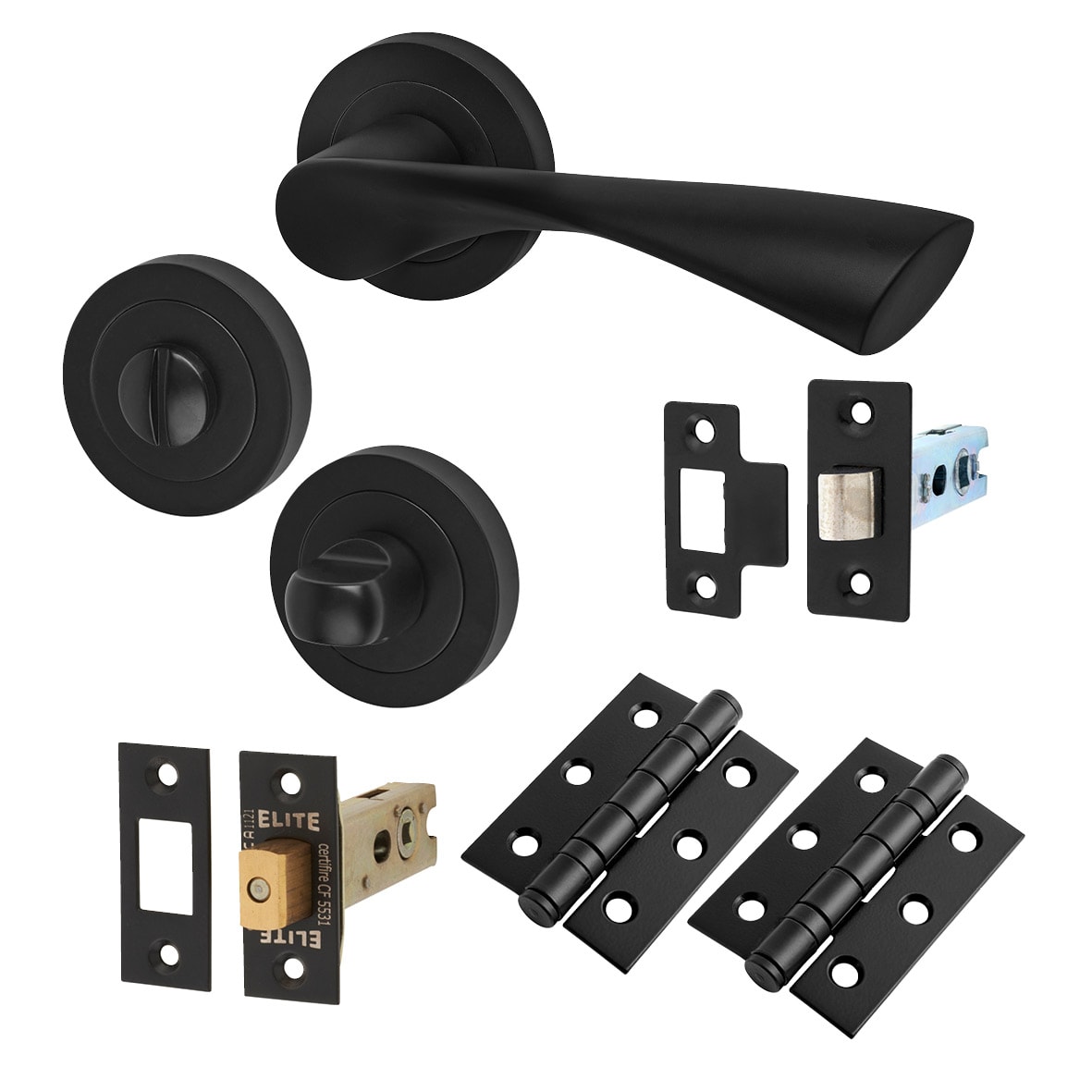 Matt Black Bathroom Deadbolt Lock Door Handles on Rose Pack - Knightsbridge Range