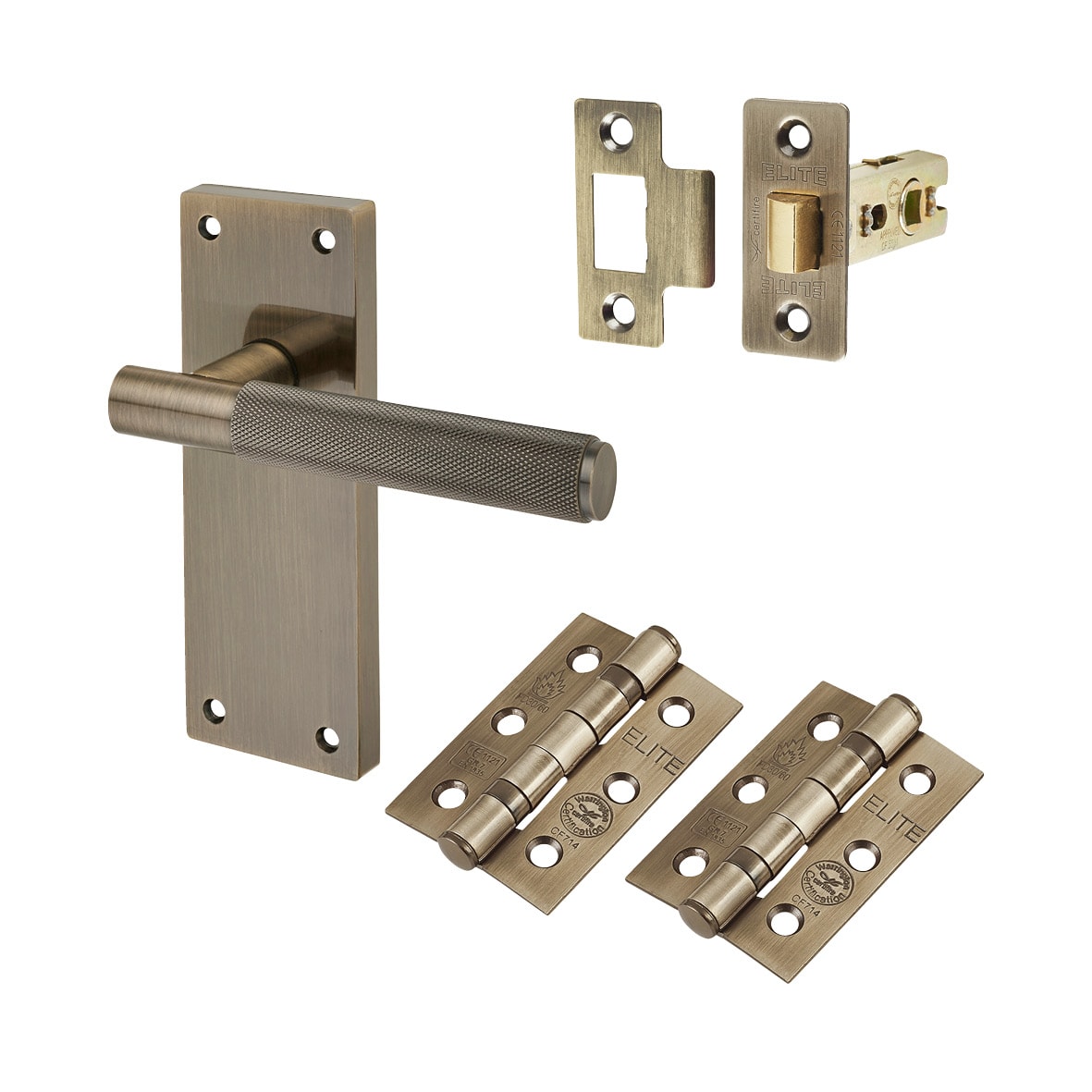 Antique Brass Knurled Latch Door Handles Pack - Remi Range