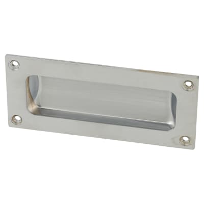 Rectangular Flush Cabinet Pull Handle - 102 x 45mm - Satin Chrome