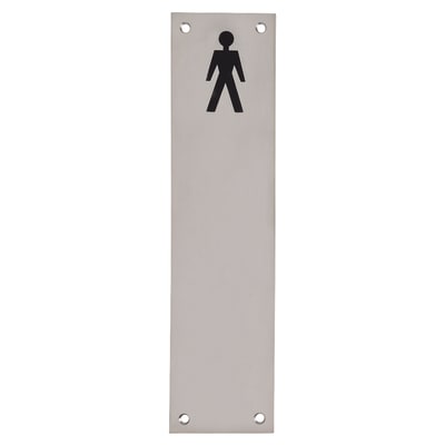 Finger Plate - Mens Toilet Door Sign - 300 x 75mm - Polished Stainless Steel