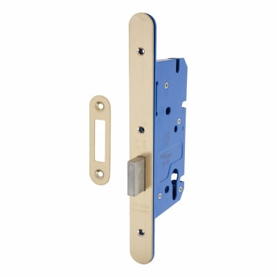 Architectural DIN Euro Deadlock - 85mm Case - 60mm Backset - Radius - PVD Brass