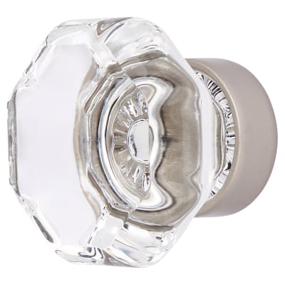 Faceted Floral Glass Cabinet Knob - 35mm Diameter - Satin Nickel