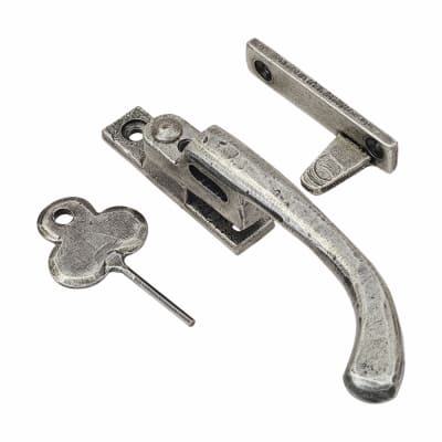 Pear Drop Locking Night Vent Casement Window Fastener - Left Hand - Pewter