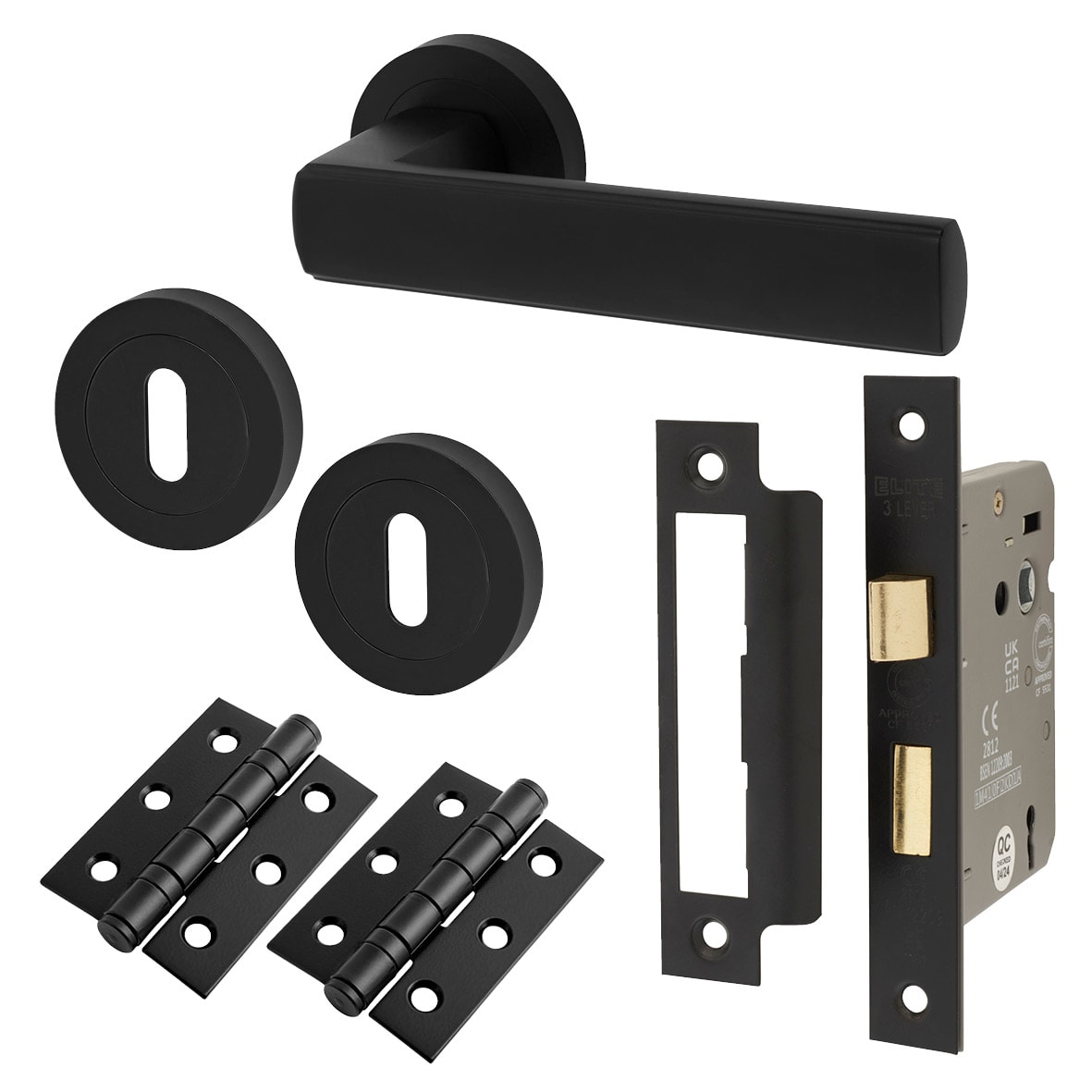 Matt Black 3 Lever Sashlock Door Handles on Rose Pack - Zara Range