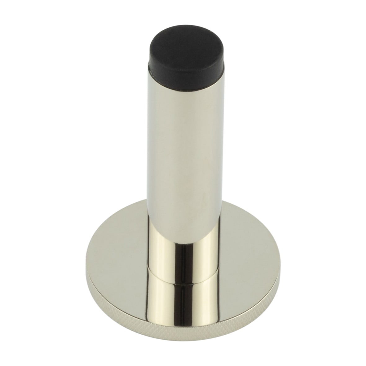 Plain Projection Door Stop on Knurled Rose - 76mm Projection - Polished Nickel