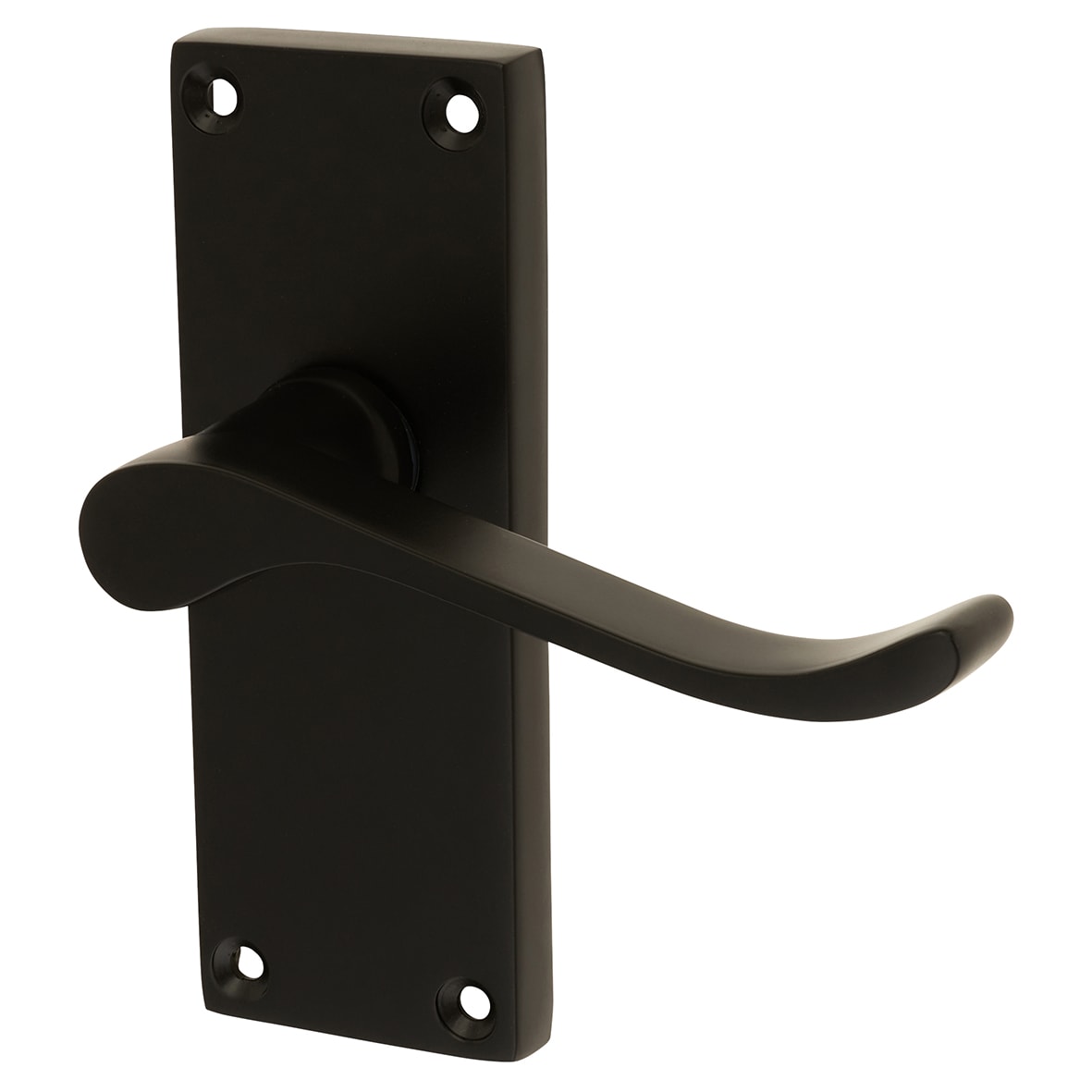 Matt Black Budget Scroll Latch Door Handles - Short Plate - Mia Range - 114 x 42mm