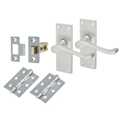 Satin Chrome Victorian Scroll Latch Door Handles Pack - Short Plate