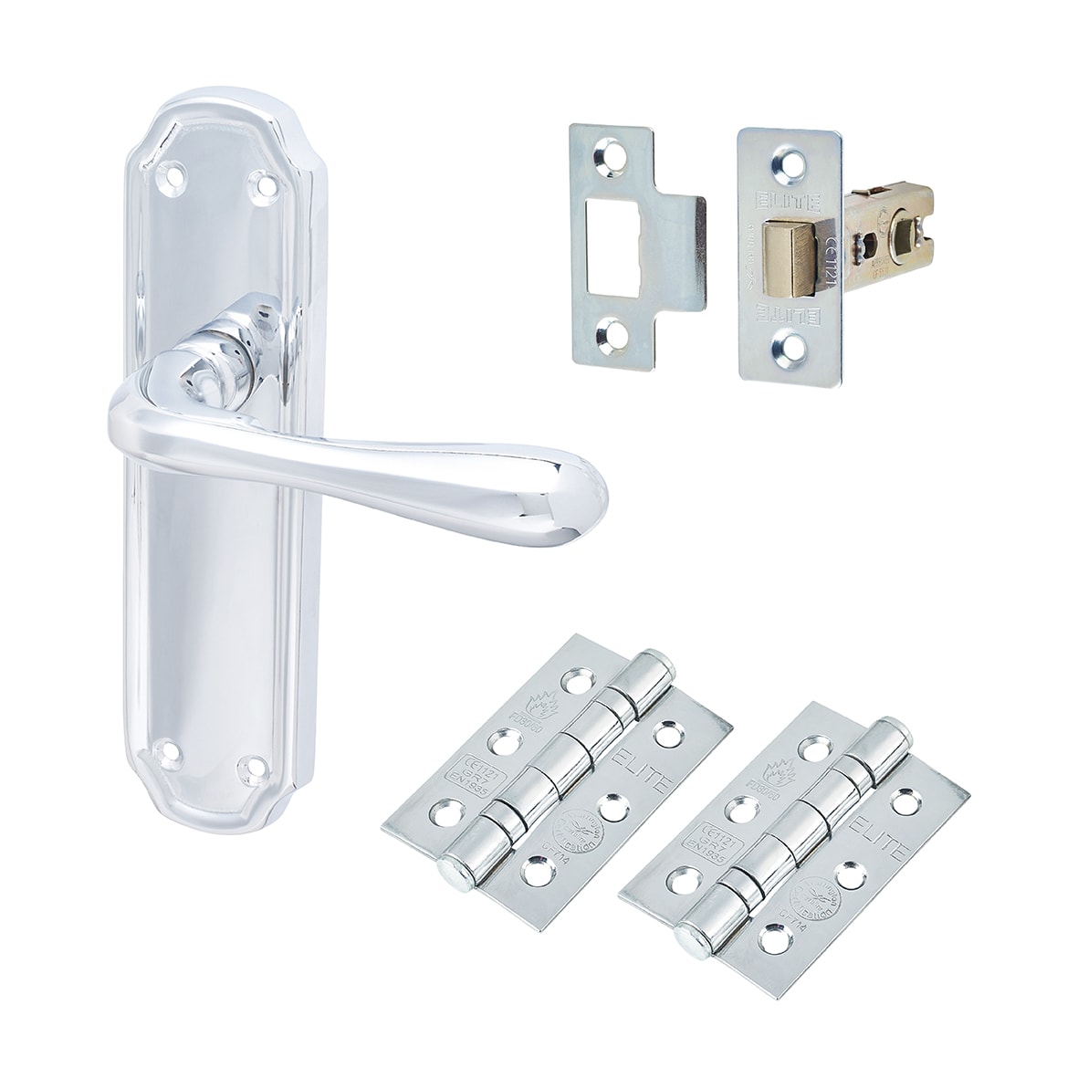 Polished Chrome Latch Door Handles Pack - Genoa Range