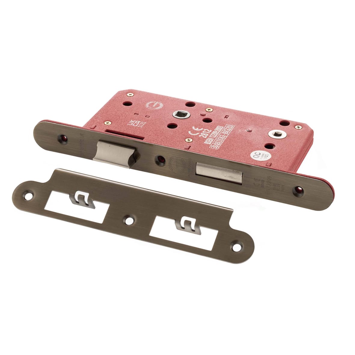 DIN Bathroom Lock - 88mm Case - 60mm Backset - Radius - Antique Brass