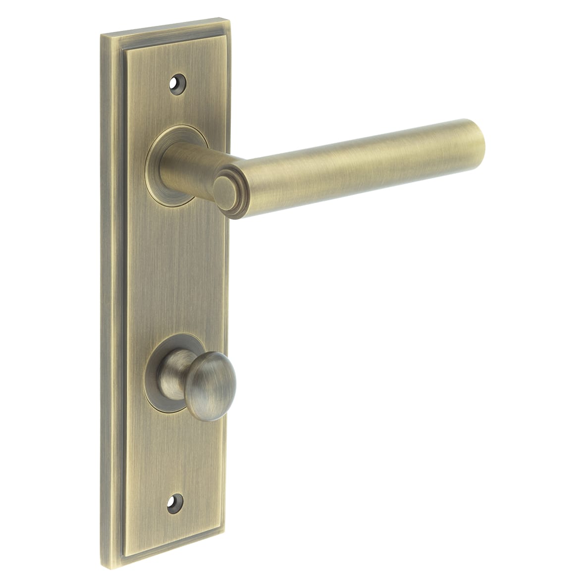 Antique Brass Fire Rated DIN Bathroom Door Handles - Richmond - Inner 1 - 200 x 55mm