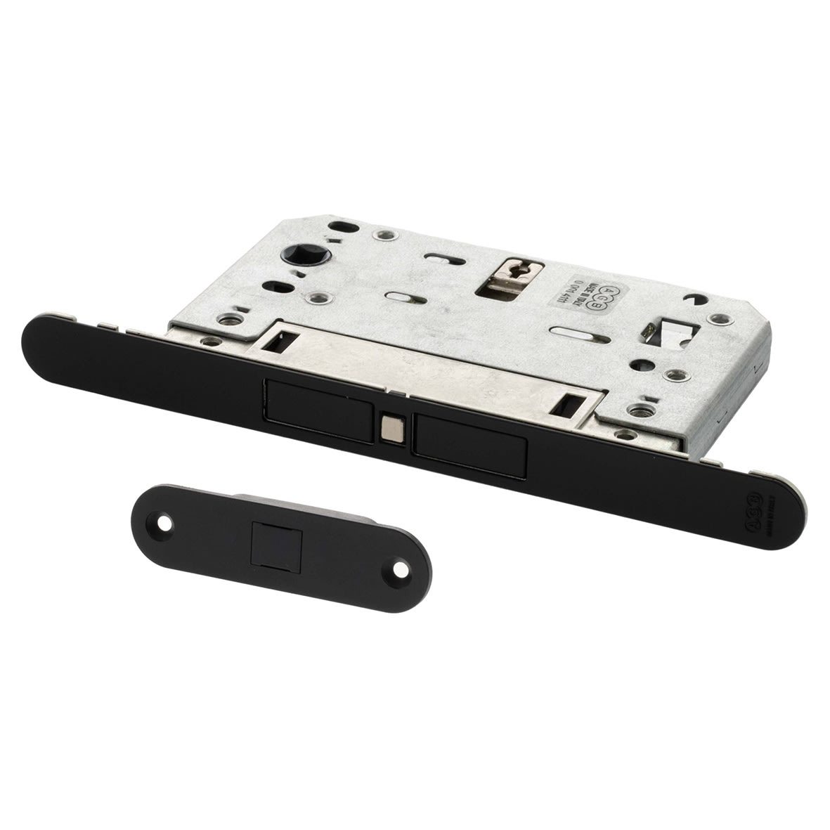 Bolt Through Magnetic Touch Bathroom Lock - 76mm Case - 50mm Backset - Matt Black
