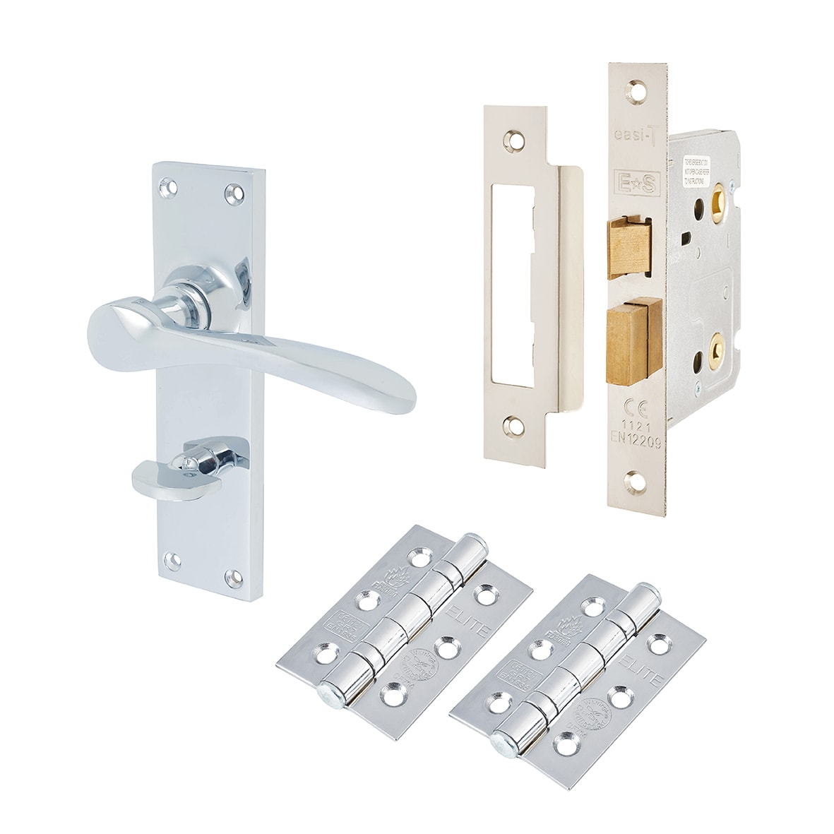 Polished Chrome Bathroom Lock Door Handles Pack - Buckingham Range