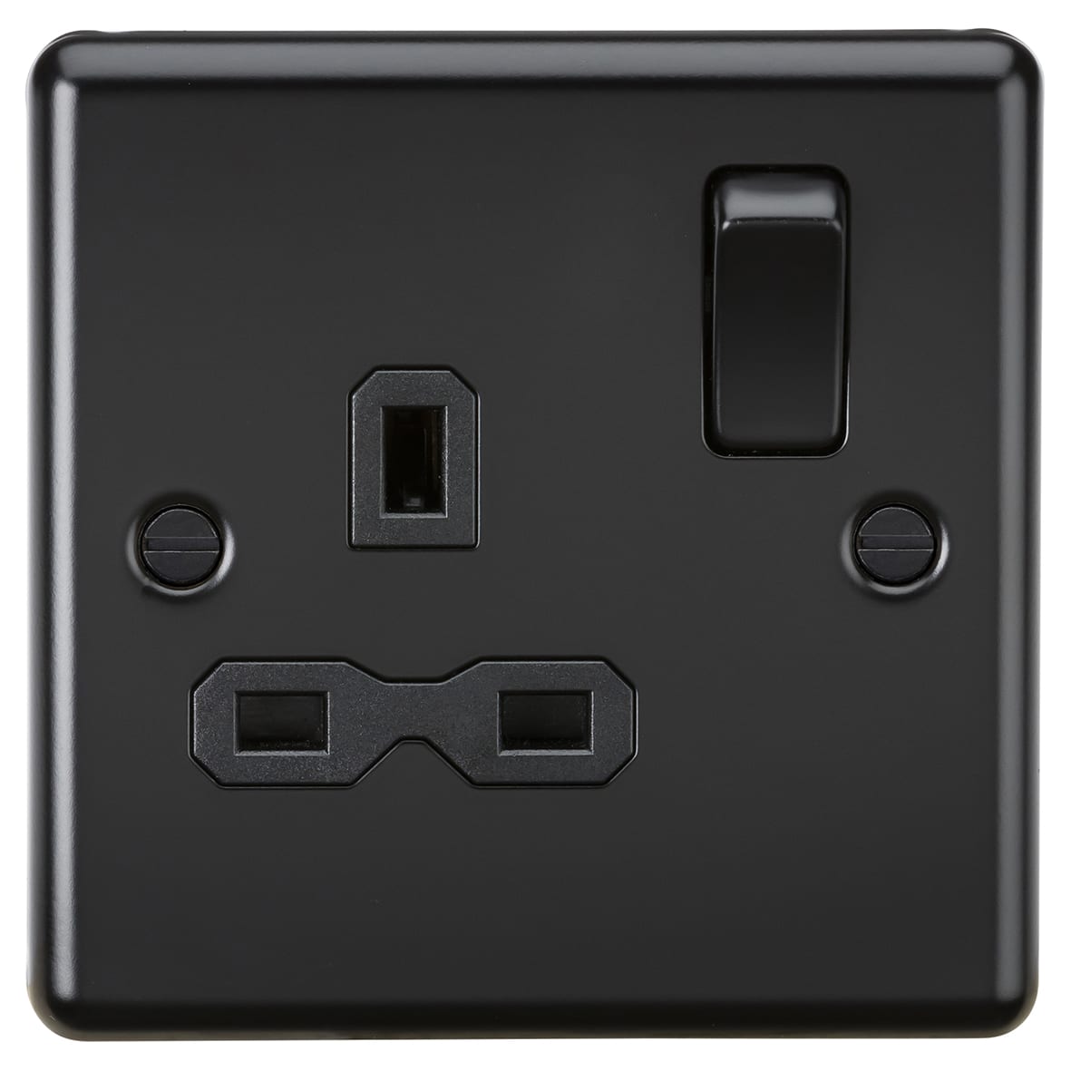 13A 1 Gang Round Edge Double Pole Switched Socket - Matt Black with Black Insert 776654P