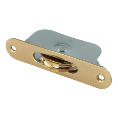 Radius Axle Sash Window Pulley - 44mm Curved Metal Wheel - Polished Brass