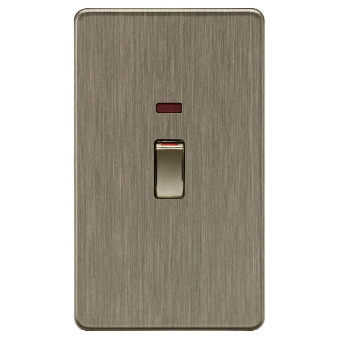 45A 2 Gang Screwless Flat Plate Double Pole Cooker Switch with Neon - Antique Brass