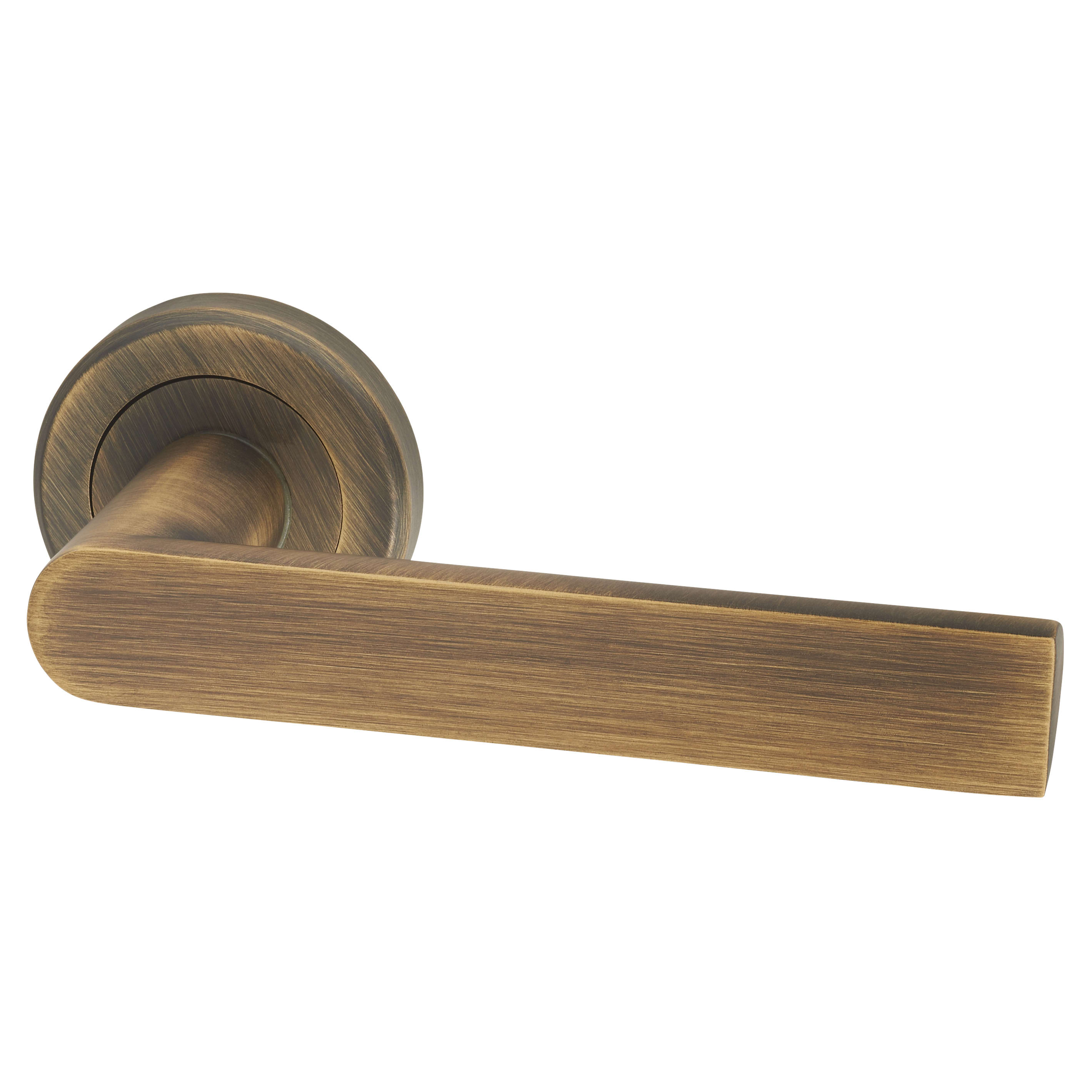 Brass Antique Brass Door Handles on Round Rose - Edge Range