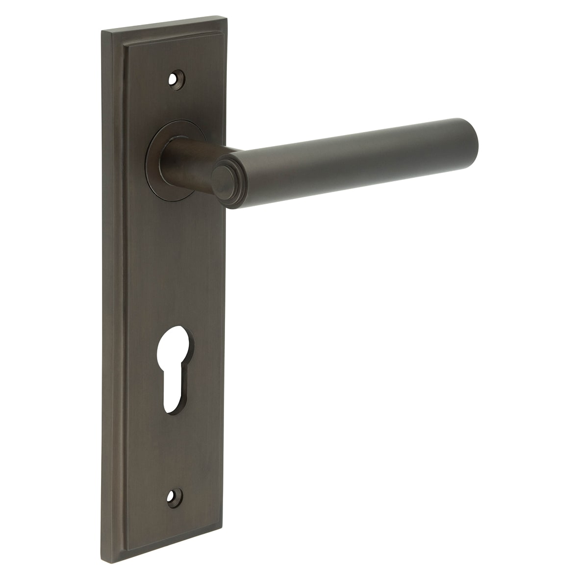 Dark Bronze Fire Rated DIN Euro Lock Door Handles - Richmond - 200 x 55mm