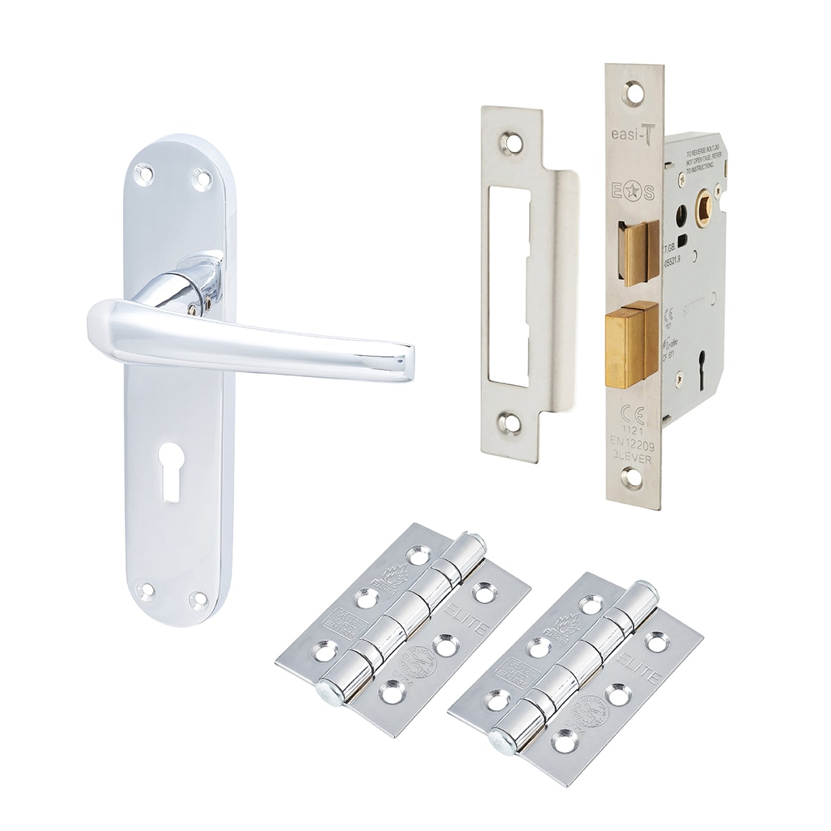 Polished Chrome 3 Lever Sashlock Door Handles Pack - Naples Range