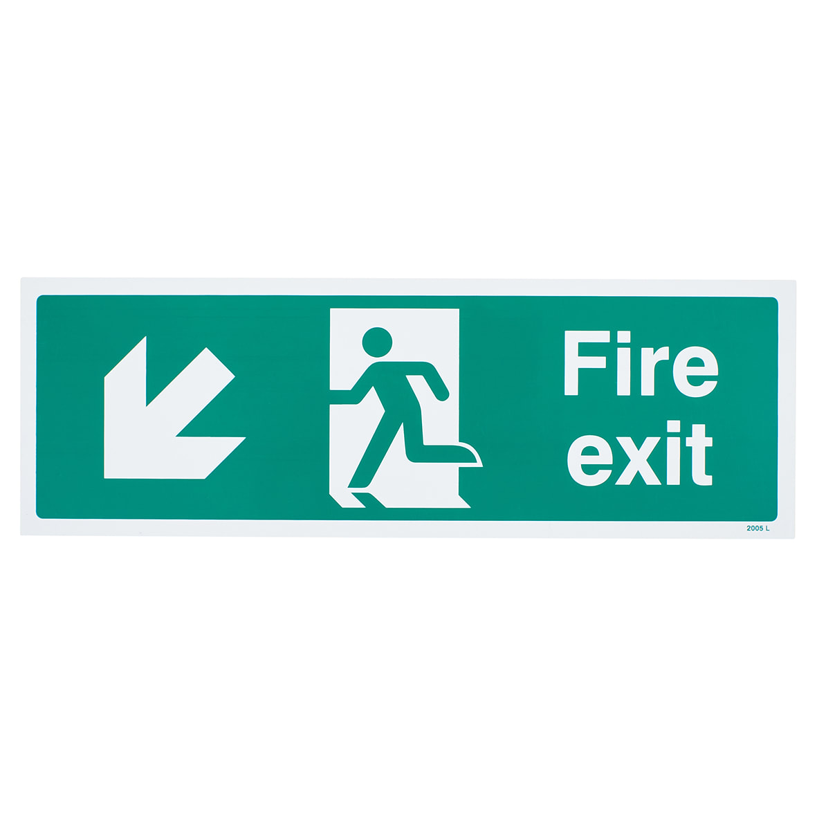 Fire Exit Running Man Down Left Arrow Sign - 450 x 150mm - Rigid Plastic