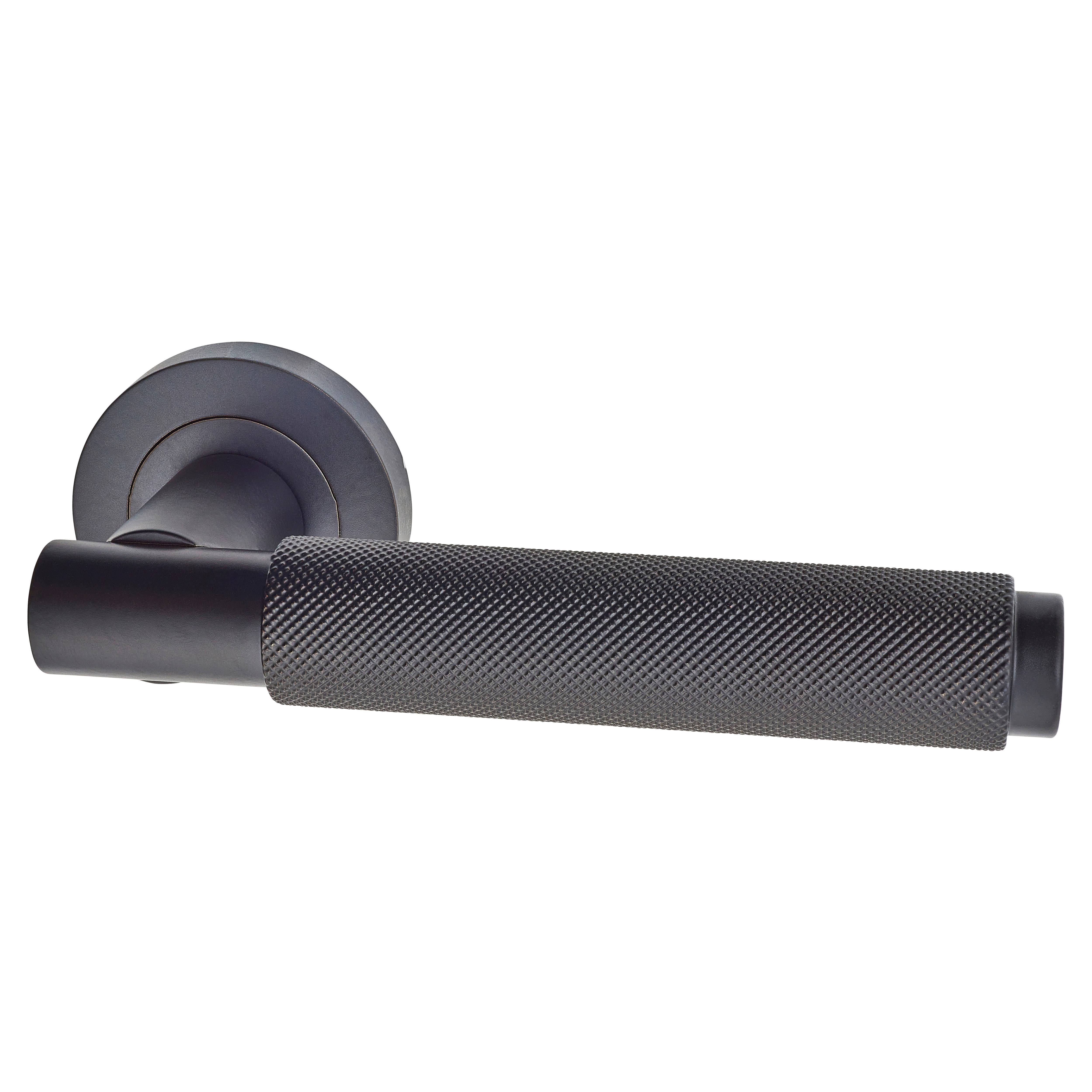 Brass Matt Black Knurled Door Handles on Round Rose - Varese Range
