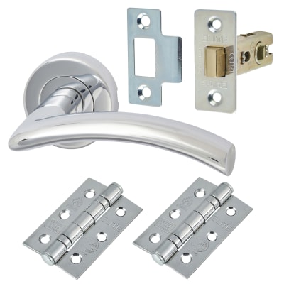 Marcus Polished Chrome Latch Door Handles on Rose Pack - Centaur Range