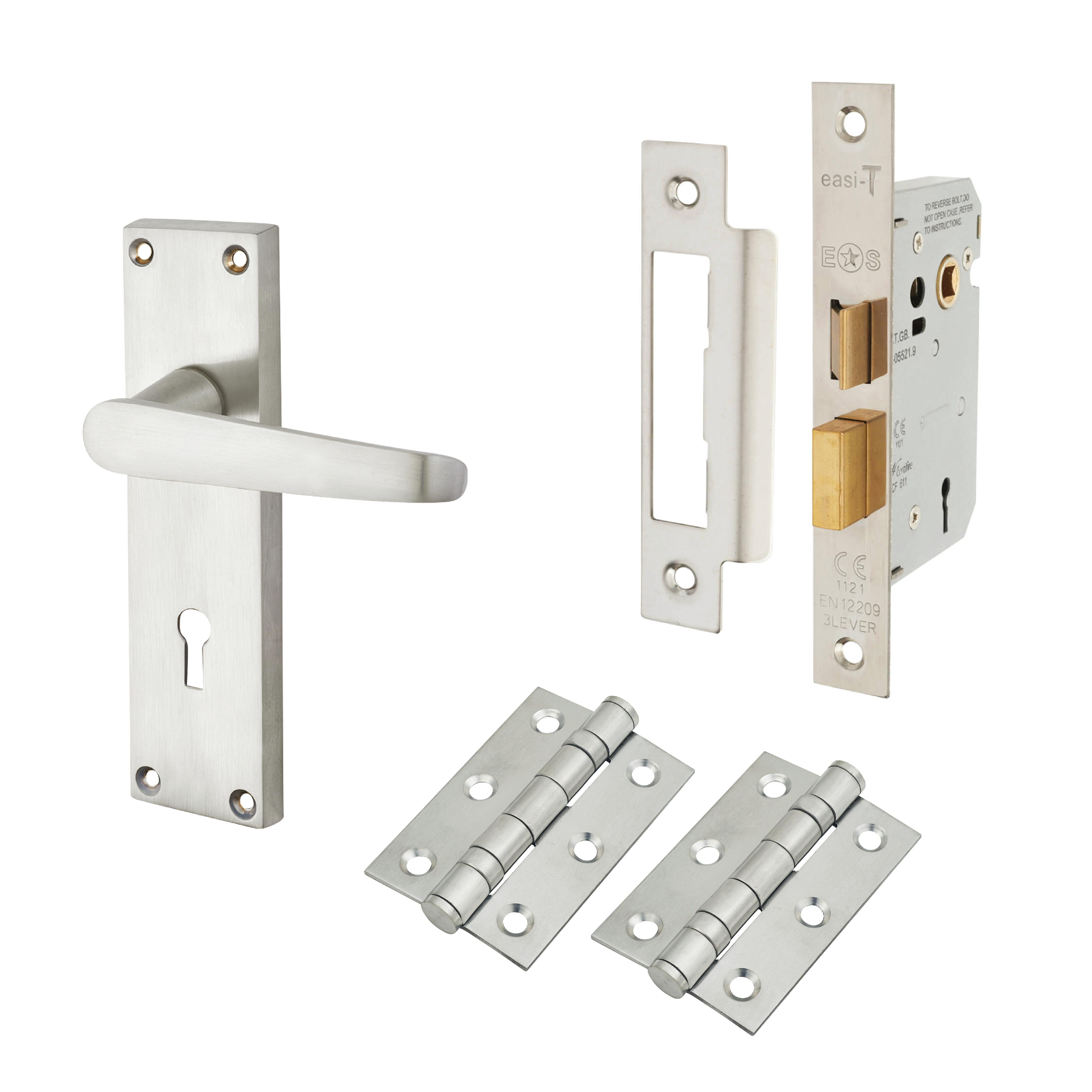 Satin Chrome Budget Straight 3 Lever Sashlock Door Handles Pack - Mia Range