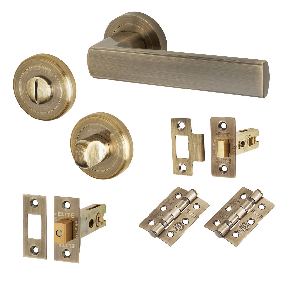 Antique Brass Bathroom Deadbolt Lock Door Handles on Rose Pack - Zara Range