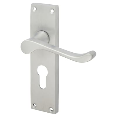 Satin Chrome Victorian Scroll Euro Lock Door Handles - 155 x 42mm