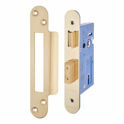 Architectural Bolt Through 3 Lever Sashlock - 65mm Case - 44mm Backset - Radius - PVD Brass