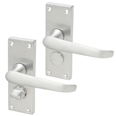 Satin Chrome Victorian Straight Privacy Door Handles - Short Plate - 118 x 42mm