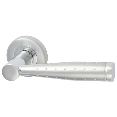 Polished/Satin Chrome Dimple Door Handles on Round Rose - Roda Range