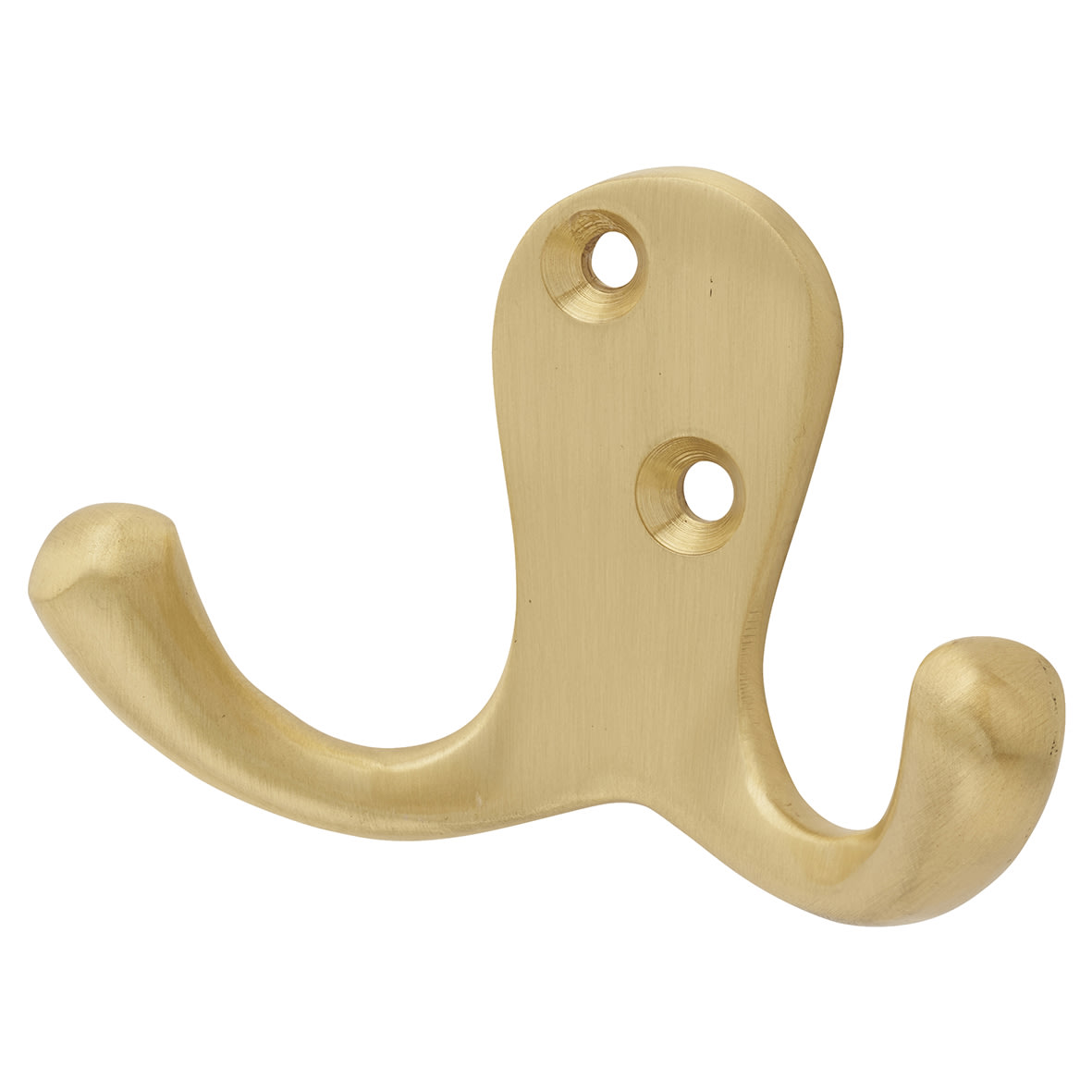 Solid Brass Double Coat Hook - 70 x 43mm - Satin Brass