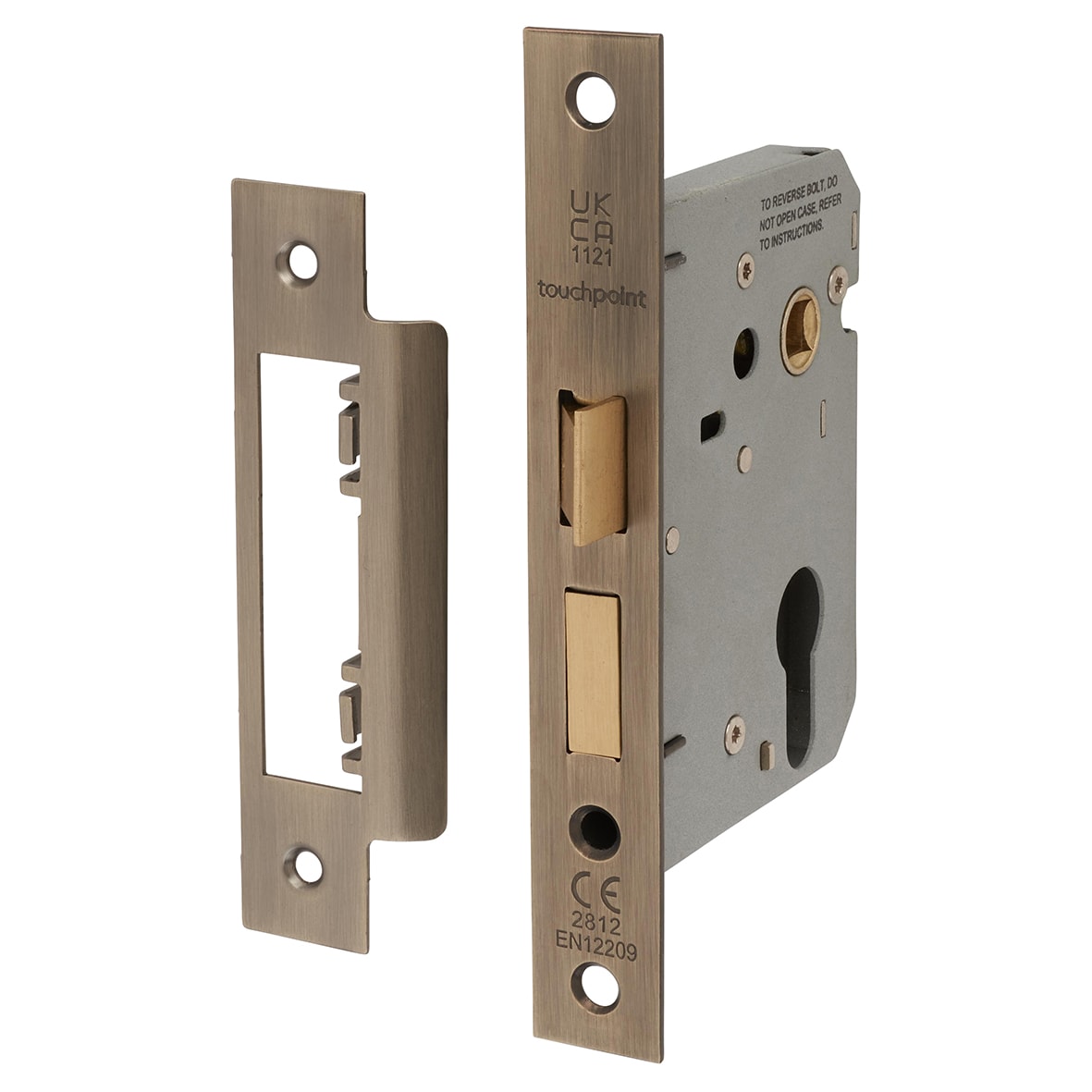 Contract Bolt Through Euro Profile Sashlock - 76mm Case - 57mm Backset - Antique Brass