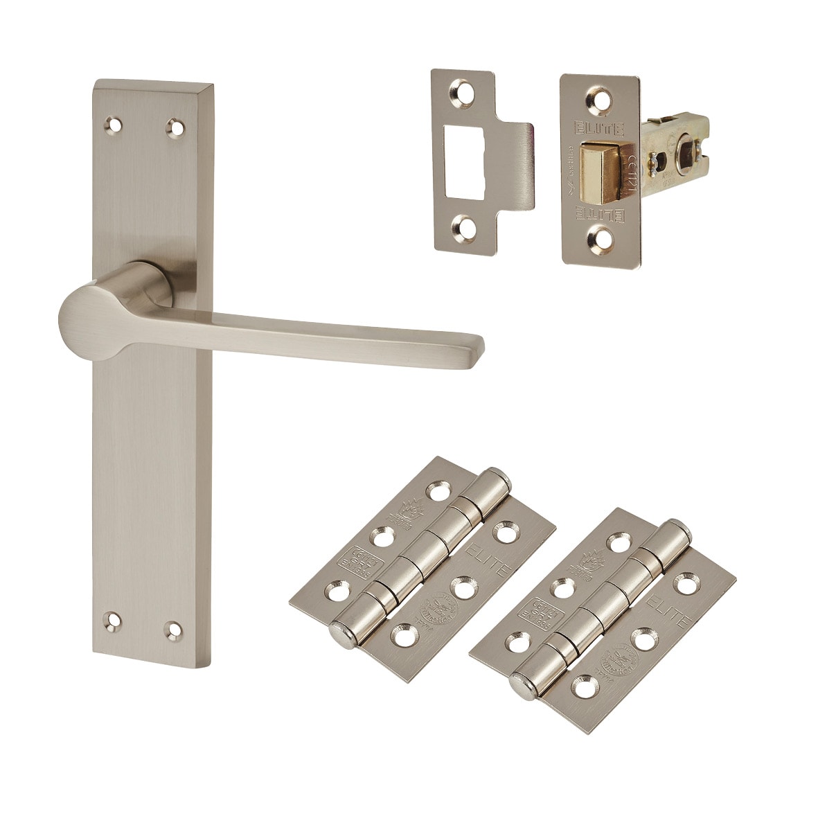 Satin Nickel Latch Door Handles Pack - Farley Range