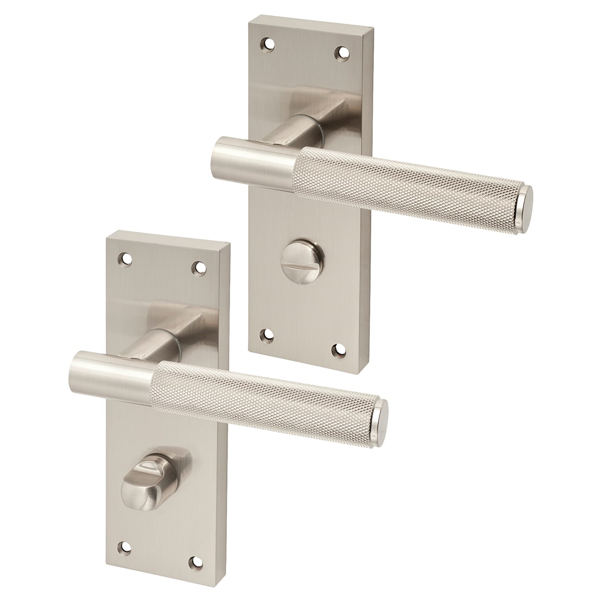 Satin Nickel Knurled Bathroom Door Handles - Remi Range - 155 x 55mm